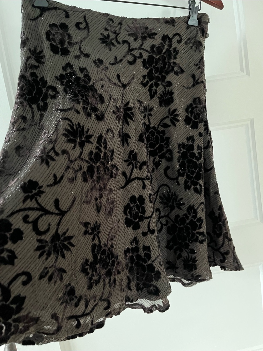 Brown Velvet Floral silk skirt blend size by Cassani 7/8 - Picture 4 of 10